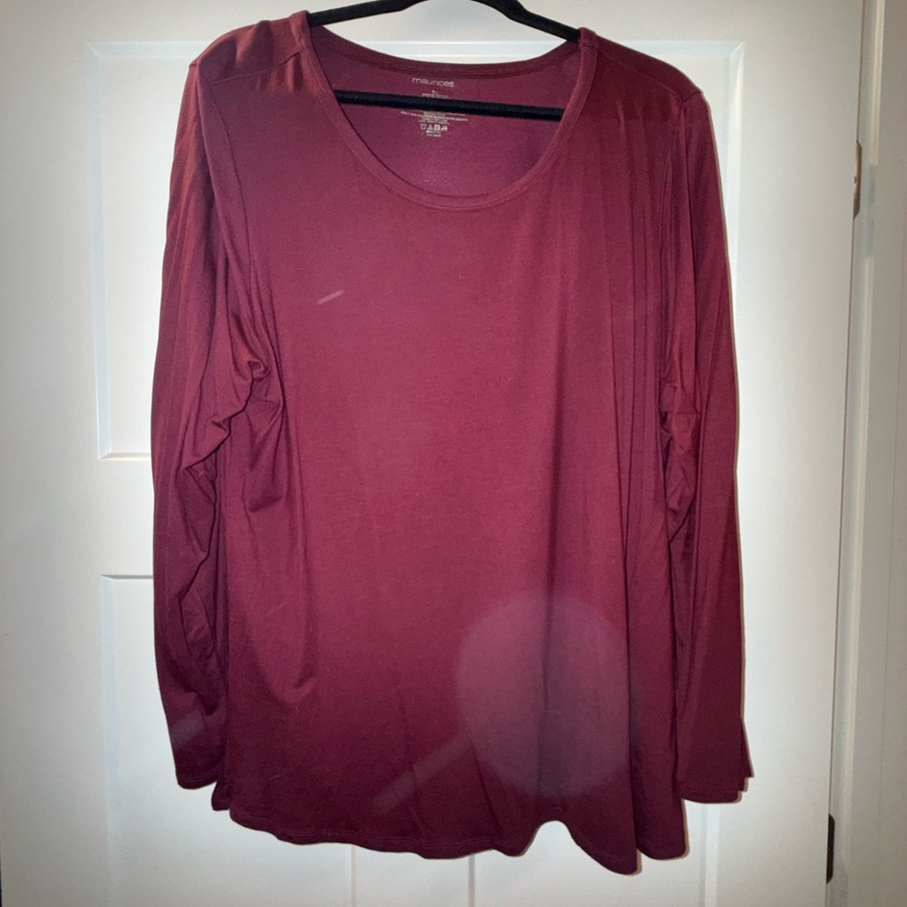 Maurices Long Sleeve Scoop Neck Top - Deep Burgundy